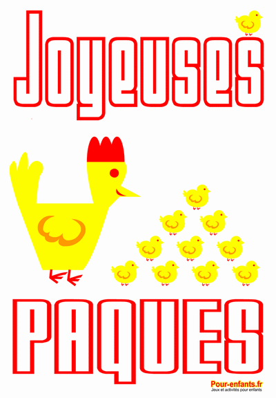 Joyeuses Pâques en grandes lettres dessin de PAQUES poule poussins à imprimer gratuit ps ms gs maternelle